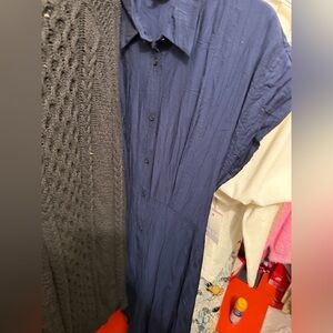 Elegant Navy Blue Midi Dress Size L